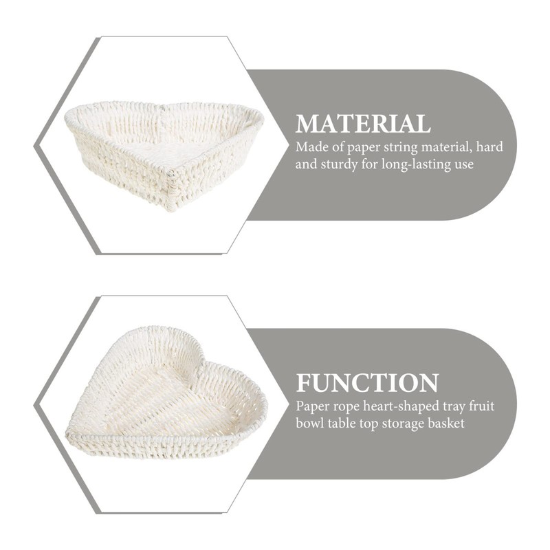 Zerodeko Heart Shaped Basket Snack Basket Tabletop Rattan Fruit Basket