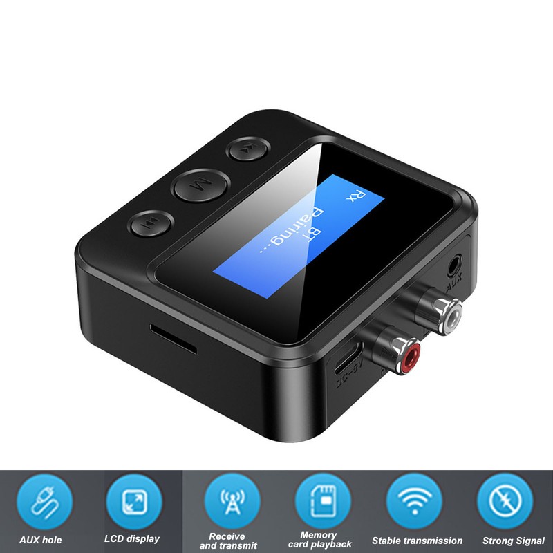 Bluetooth5.0 Receiver Transmitter 3.5MM Clear Screen Wireless Stereo Adapter for