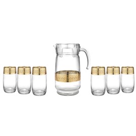 Greek Key Design Water Beverage Set 1 Pitcher Jug With 6 Hiball Glasses