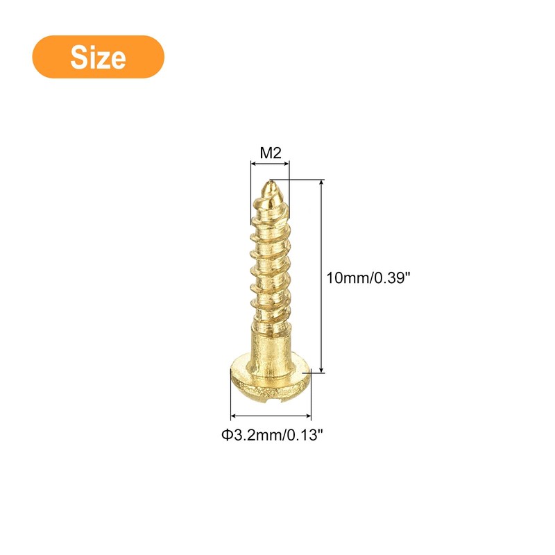 uxcell Wood Screws M2 x 10mm Slotted Round Head Brass