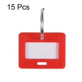 sourcing map Plastic Key Tags with Split Ring Keychain ID Luggage Label Window 28x22mm, Red 15Pcs