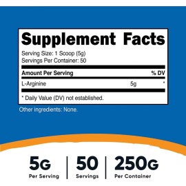 L-arginina Aminoácido En Polvo Nutricost 50 Porciones 250g Sabor Sin sabor