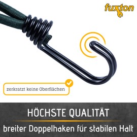 fuxton Pack of 10 Short Tensioning Straps with Hooks (Olive Green 130 mm) for Tarpaulins, Tents, Boats, Nets, Banners. Expander Hooks, Tarpaulin Tensioners, Tie Down Straps with Short Hooks, Rubber