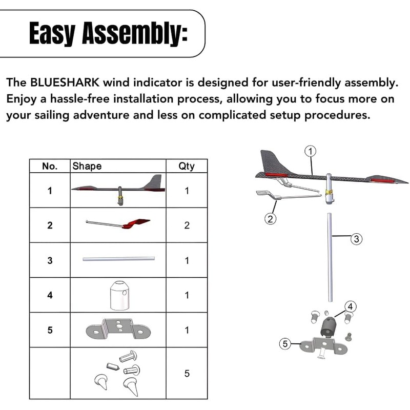 Blue Shark-Sailing/Boat Wind Indicator 14.2in(360mm)，360-H