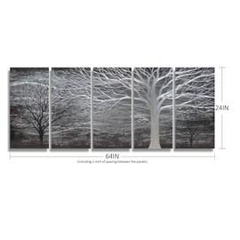 Brilliant Arts Black and Silver Tree Metal Art Hand-polished Wall Decor 3D Modern Home Accent for Bedroom Decoration 5 Panels Hanging Scuplture