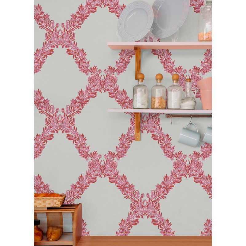 Scalamandre Valentino Wreath Peel & Stick Wallpaper, Pink