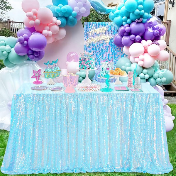 QueenDream Sequin Tablecloth 90x132 Blue Iridescent for Rectangle Table Cover