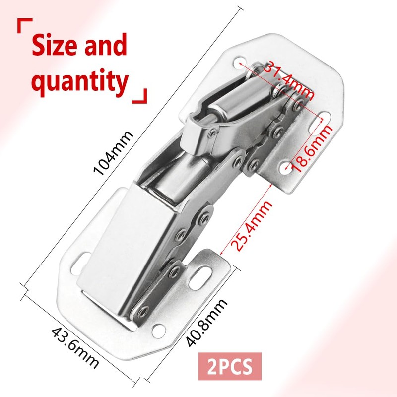 TOVOT 2PCS 4" Cabinets Hinges with Screws Easy-Installation Hinges Doors