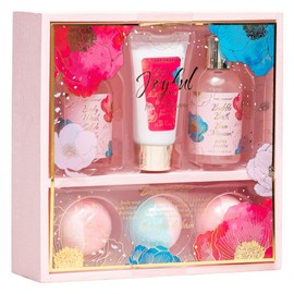 PETER & PAUL'S GIFTS Girls Bath Gift Basket with Body Wash Gel, Body Lotion, Bubble Bath, 3x Bath Fizzers