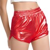 Perfashion Pantalones cortos metálicos brillantes para mujer, Rojo -, S