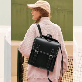 NICOLE & DORIS Elegant Backpack for Women Anti-Theft Rucksack Vintage Daypacks PU Leather Convertible Backpacks Shoulder Bag School Travel Backpack with Flap Black