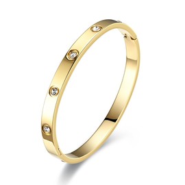 CPJJ Jewellery Women's Bangle Stainless Steel Cubic Zirconia Simple Style Bracelet 6 mm Wide with Clasp Bangle Engraving, 1 Piece, bronze