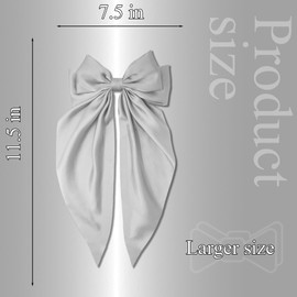 Hair Bows Silky Satin Hair Bow for Hair Ponytail Holder Hair Ribbons Bows Hair Clips Vintage Hair Accessories for Women Girls (Gray,1Pcs)