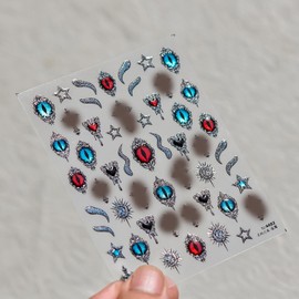 1 Sheet Cute Cat Horror Demon Eyes Cat Nail Art Stickers Evil Eye Nail Decals Bling Glitter Gradient Embossed Self-Adhesive Colorful Design Supplies for Women Girls Nails Art Decoration