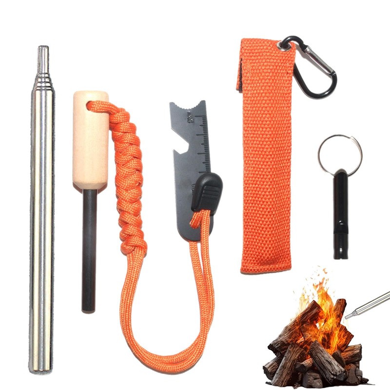 Fire Starter Survival Tool Kit, Keychain Carabiner Survival Kits, Multifunctional,
