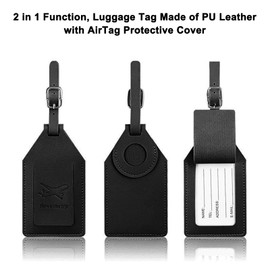 NebulaGlam Pack of 2 Suitcase Tags, Suitcase, Luggage Tag Made of PU Leather with AirTag Protective Case, Luggage Tag with Address Tag, Privacy Protection (Black)