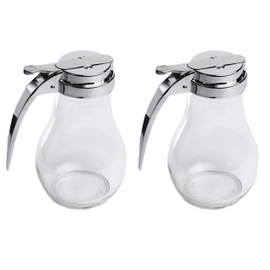 eHomeA2Z Syrup Dispenser Honey Pot Glass Jar Commercial Quality With Cast Zink Top Set Of 2 (2, 14 Oz)