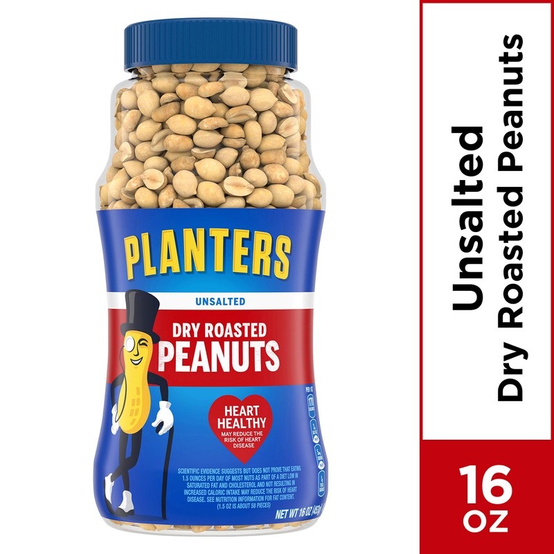 Planters Peanuts, Dry Roasted & Unsalted, 16 Ounce Jar (Pack
