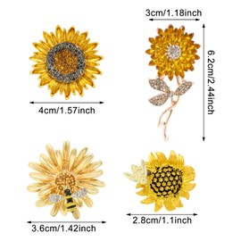Honbay 4PCS Sparkling Rhinestones Sunflower Brooch Pins Enamel Alloy Flower Bee Brooches Daisy Breastpin Lapel Pins Hat Scarf Shawl Sweater Cardigan Clips