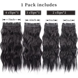 20 Inches Hair Extensions Clip in 4Pcs Hair Extensions Natural Thick Hairpieces Long Curly Hair Extensions for Women (1B#)