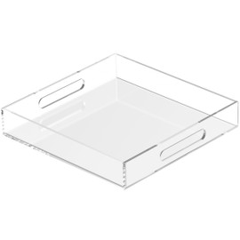 Acrylic Tray 10x10 with Cut Handles - Spill Proof Decorative Tray is an Ideal Countertop Organizer for Living Rooms, Ottoman Coffee Tables, Offices, Kitchens & Serving Guests