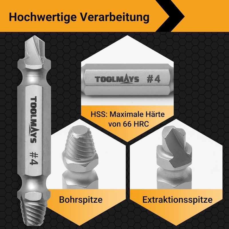 TOOLMAYS Screw Extractor Set, 5 Pieces Left Extractor Set, Max.