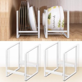 MINGFANITY 4PCS Plate Holders Organizer, Metal Dish Storage Dying Display Rack for Cabinet, Counter and Cupboard, White, 4 Small