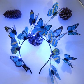 Butterfly Headband Luminous Blue Butterfly Headband Fancy Dress Butterfly Headpiece for Women Girls Butterfly Bridal Headband Butterfly Hair Accessories Carnival Accessories