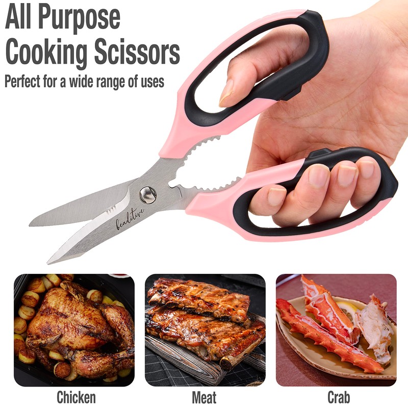 Beaditive Multi-Purpose 8" Kitchen Shears - Detachable, Serrated Blades, Japanese