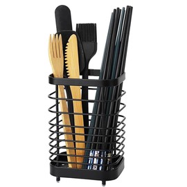 Roysmart Cutlery Basket Stainless Steel Kitchen Utensil Holder Stainless Steel Cutlery Organiser Caddy Holder Cutlery Basket Small Sink Organiser Accessories for Kitchen, Black