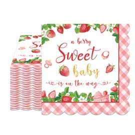 A Berry Sweet Baby is on the Way Decorations 40Pcs Strawberry Paper Napkins Luncheon Dinner Napkins Disposable Strawberry Baby Shower Decorations for Girls Baby Shower,Birthday Party 6.5 x 6.5 in