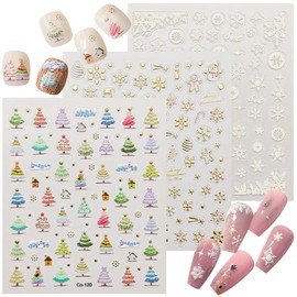 5D Embossed Christmas Stickers, Nail Stickers for Nail Art, 3 Sheets Self-Adhesive Nail Decals, Christmas Trees, Snowflakes, 3D Stickers Nail Art, Stickers para Uñas