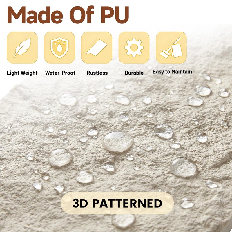 3D Lava Rock Molten Texture PU Wall Panels, 24"x48" Ivory