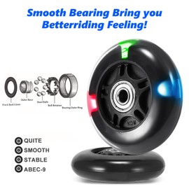 2 Pieces Skateboard Wheels 80mm LED Flashing Wheels, Micro Rear Wheels, Maxi Micro Rear Wheels, Replacement Wheels, Kids Scooter Accessories Wheels for Children Toddlers Boys and Girls