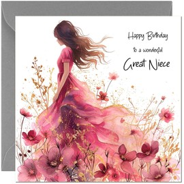 Beautiful Great Niece Birthday Card - Elegant Girl - Special Birthday Cards for Great Niece