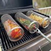 Stainless Steel Cylindrical BBQ Basket Reusable Round Grill Net, Perfect