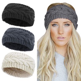 WharFlag Womens Beanie Hats - Women Winter Warm Headband Hat Stretchy Knitted Headwear Soft Horsetail Messy Bun Hats (L Beige+Gray+Black)