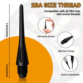 Wolftop 2BA Thread Soft Tip Dart Points 150 Pack - Plastic Dart Tips Replacement Dart Accessories Set - Black