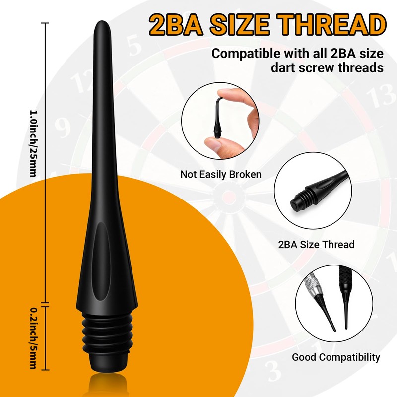 Wolftop 2BA Thread Soft Tip Dart Points 150 Pack -