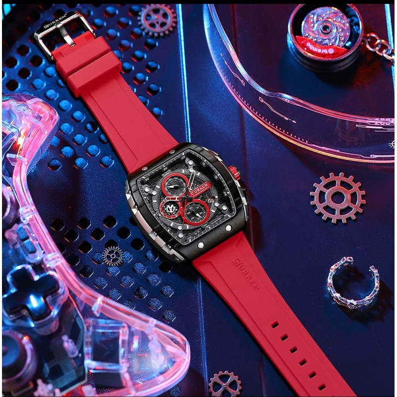 PASOY Luxury Chronograph Watches for Mens Rubber Strap Black Waterproof