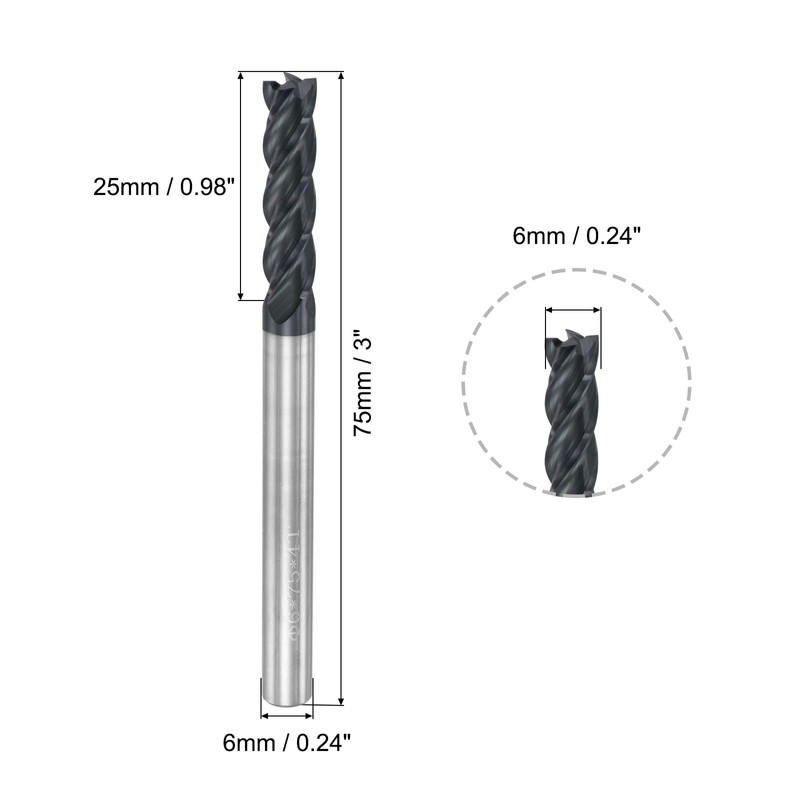 sourcing map Square Nose End Mill, 6mm Tip Dia Solid