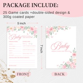 Kaderas Baby Prediction and Advice Baby Shower Game Cards for 25 Guests, Baby in Bloom Pink Floral Design
