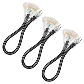 DEWENWILS 2 FT 12/3 Gauge Indoor/Outdoor Tri-Tap Extension Cord Splitter, STW 15 Amp Contractor Grade Heavy Duty Power Cable with LED Lighted Plug, ETL Listed, Pack of 3