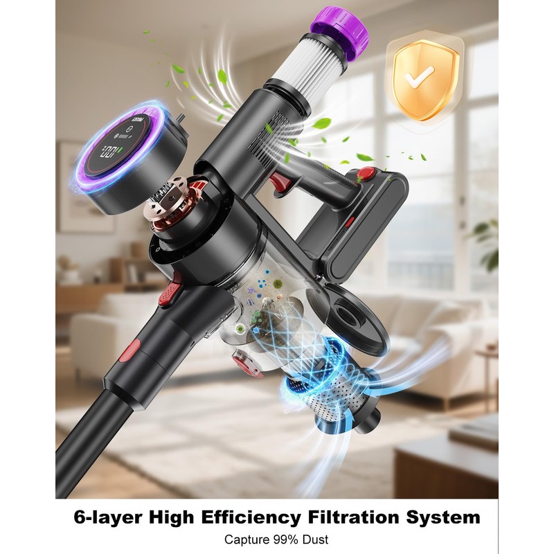 Prasky Cordless Vacuum Cleaner, Stick Vacuum Foldable Rechargeable, Powerful Suction