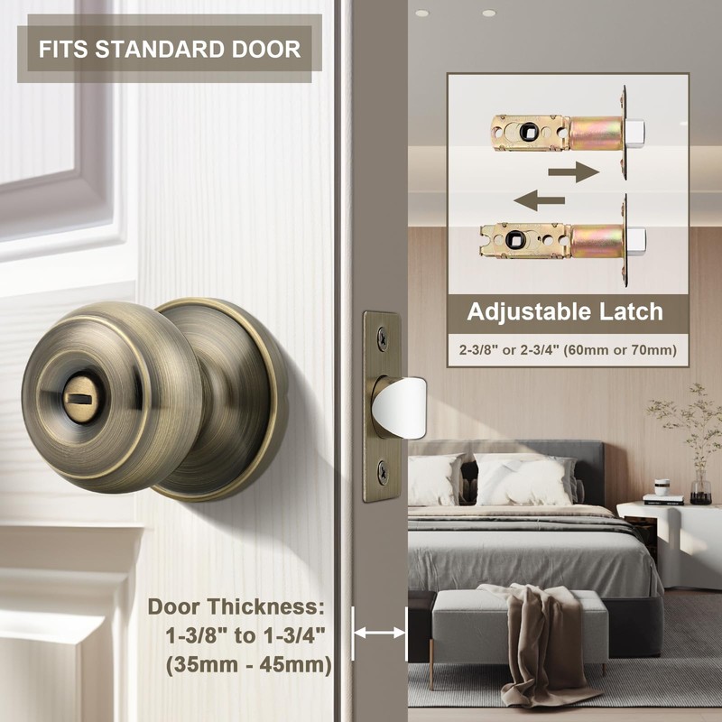 Probrico Antique Brass Door Knobs,Bedroom Door Locks, Privacy Door Handles