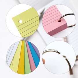 CUEMOON Pack of 1000 A8 Index Cards Lined Vocabulary Cards Blank Presentation Cards Colourful with 10 Binder Rings for On the Go Learning Notes School Office Home 10 Colours