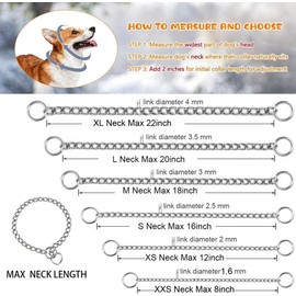 Metal Choker Collar for Large Dogs,2packs Training Slip Link Dog Chain Collars Heavy Duty Martingale Collars for XXS XS Small Medium Large Breed Pets Boys Girls, Gold XL