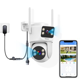 OOSSXX (2-Way Audio & Auto Tracking) Dual Lens PTZ Outdoor Extend Security Camera, 2.5K Wireless Cameras 2.4G/5G WiFi for Home Security System, Color Night Version, Motion Detection