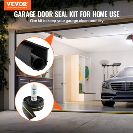 VEVOR Garage Door Threshold and Bottom Seals Kit, 16 FT U Shape+O Ring Universal Garage Door Bottom Seal Weatherstrip PVC, Combine with Weatherproof Garage Threshold Seal Strip with Adhesive, Black