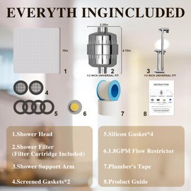 High Pressure 20 Stage Filtered Shower Head with Adjustable Extension Arm, Rain Showerhead for Removing Chlorine and Harmful Substances (10 Inch, Chrome Finish)